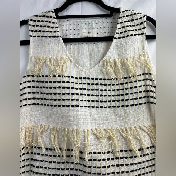 Lou & Grey White Sleeveless Cropped Tank Top Blouse with Fringe Detail Medium - Picture 2 of 10